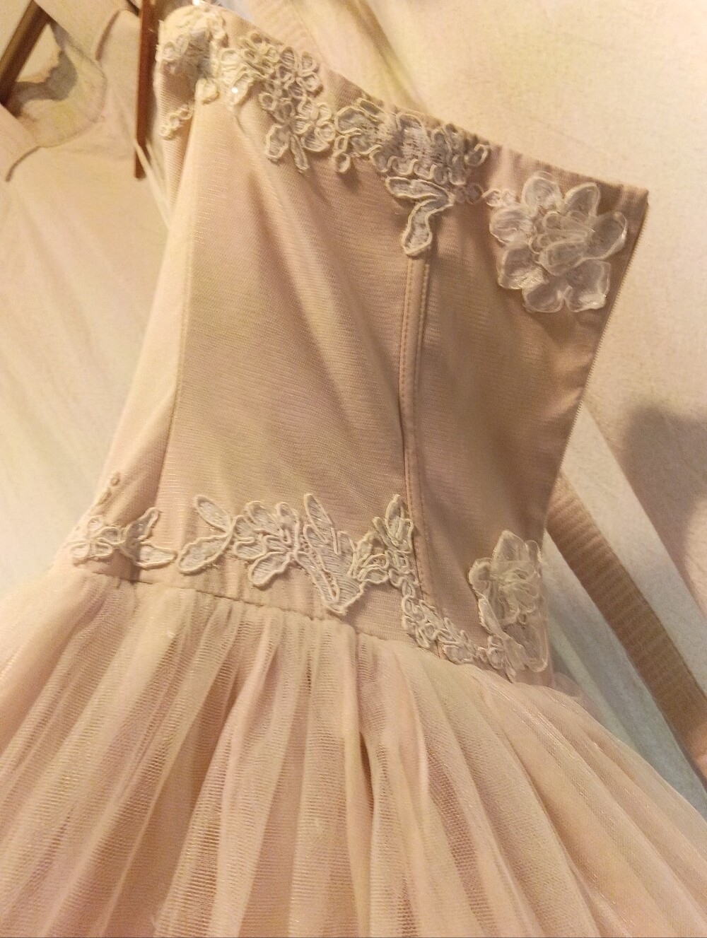 David's Bridal Wedding Dress Cream Tulle Party Dress with Lace Appliqué